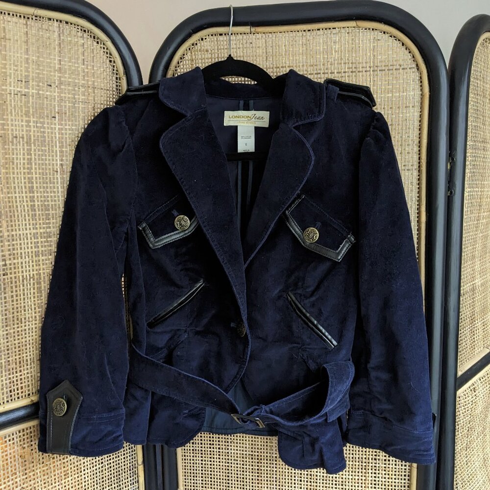 Vintage velour cropped military jacket, S